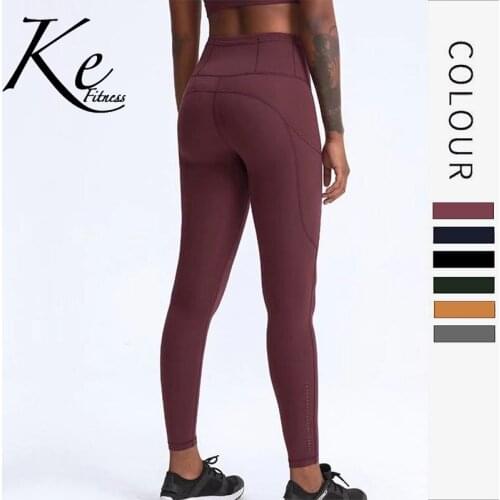 KE autumn winter nude multi-pocket sports yoga high-elastic fitness pants womens hip high waist training running pants women