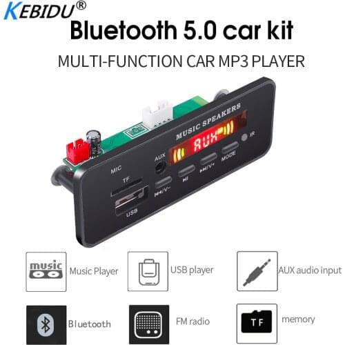 Kebidu Wireless Bluetooth 5.0 12V MP3 WMA Decoder Board no Amplifier color screen Audio Module USB FM TF Radio AUX input For Car