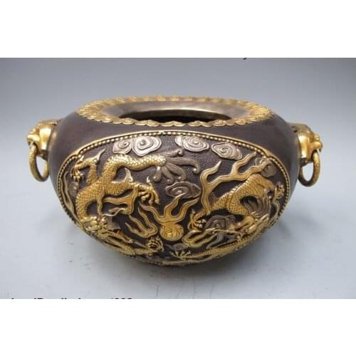 China Royal 100% Bronze 24K Gold Silver Dargon play Beads Palace Vase Jar Pot