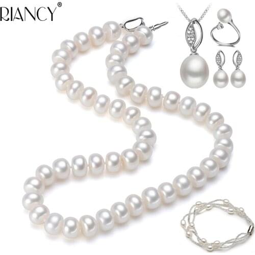 Fashion Natural Freshwater 925 sterling silver Pearl Necklace Jewelry Set Women Magnet Bracelet Earring Wedding Anniversary Gift