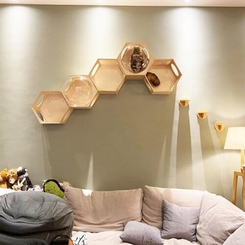 Space Capsule Cat Litter Wall-mounted Cat Litter Semi-closed Cat Hammock Acrylic Transparent Cover Cat Wall Hexagonal Cat Litter