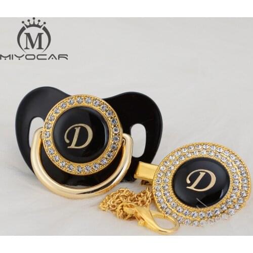 MIYOCAR unique design name Initials letter D lovely bling pacifier and pacifier clip set BPA free dummy bling unique design LD
