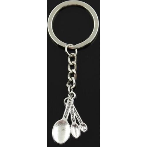 Fashion 30mm Key Ring Metal Key Chain Keychain Jewelry Antique Silver Color Plated Three Kitchen Spoon 31x20mm Pendant