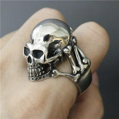 Drop Ship Size 7-14 Ghost Skull Ring 316L Stainless Steel Man Heavy Motor Biker Skull Ring