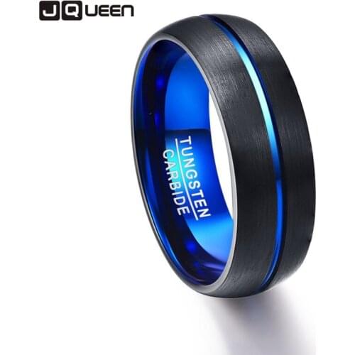 Mens 8mm Blue Plated Tungsten Carbide Wedding Band Ring Matte Finish Grooved Size 7 to 12