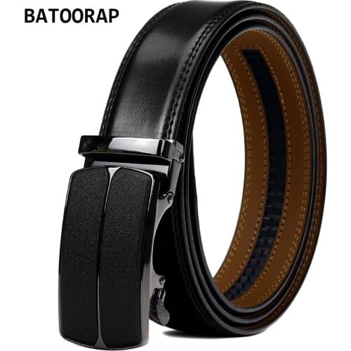BATOORAP Formal Suit Accessories Designer Genuine Leather Belt For Men Matte Metal Automatic Buckle Fashion Black Trouser Belts