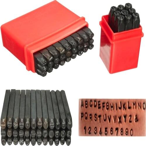 36pcs Stamps Letters Alphabet Numbers Punch Set Wood Leather Steel Punch Tool Leather Craft Stamp (27 Letters and 9 Numbers)
