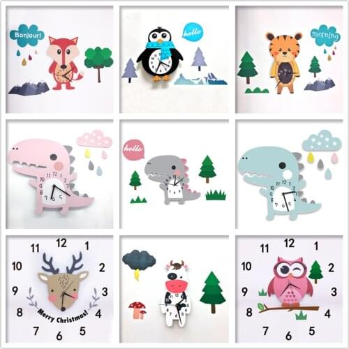 Dinosaur Children Wall Clock Modern Design ins 3D DIY Cartoon Kindergarten Mute Reloj de Pared Kids Living Room Home Decoration