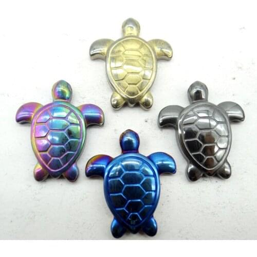 Natural Quartz crystal Titanium Hematite hand-Carved tortoise Gem pendant for diy jewelry making necklace Accessories4pcs A1