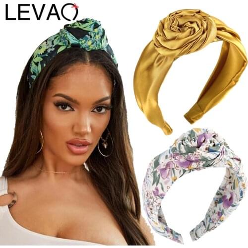 LEVAO Solid Color Women Flower Headband Retro Printed Floral Wide-brimmed Hairbands Fashion Hair Hoop New Hair Accessories