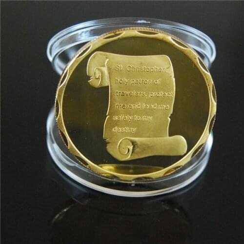 ST SAINT Christopher Gold Large Coin Travel Charm PROTECTION FOR TRAVELERS gift 5pcs/lot free shipping