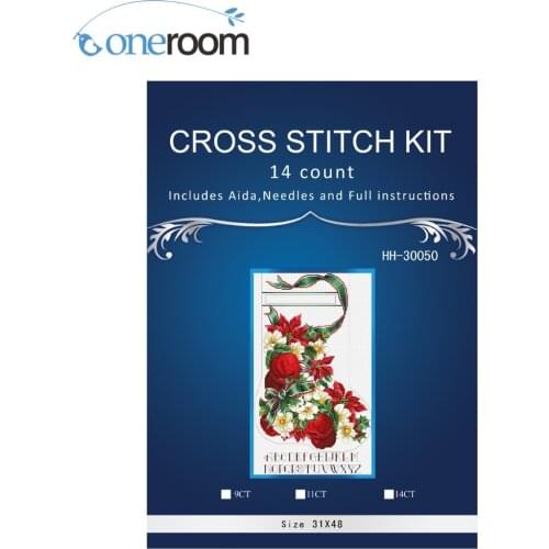 Oneroom Christmas sock red rose home Decor counted 14ct white canvas similar DMC Cross Stitch kits14ct needlework Set