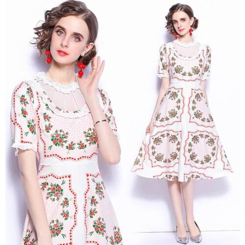 WTIANYUW 2021 New Lace Up Dress Summer Women A Line One Neck Elegant Floral Print Midi Woman Dresses 2021 New Fashion Vestidos