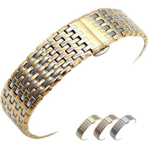 High Quality Butterfly Clasp Watchband 13mm 18mm 20mm 22mm Stainless Steel Watch Band Strap Men Silver Rose Gold Bracelet