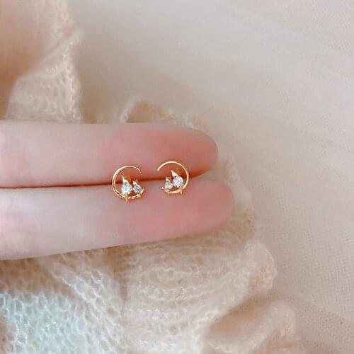RomanticGold Cute Small Cat Stud Earrings Japanese&Korea Delicate Jewelry Zircon Earrings for Women