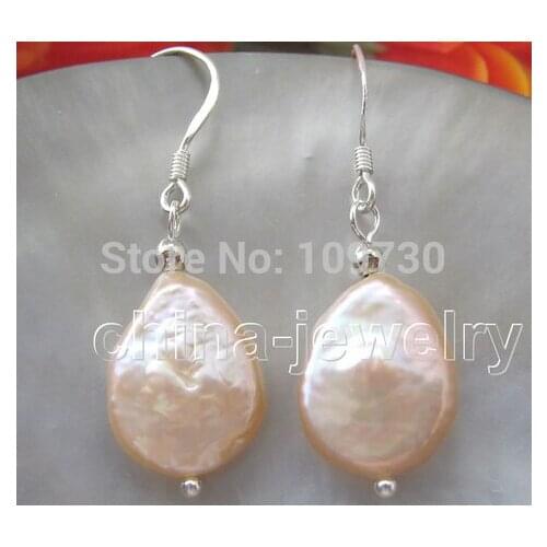 Ry00222 5pcs sell for weekend @ 14mm pink freshwater pearl earring- hook