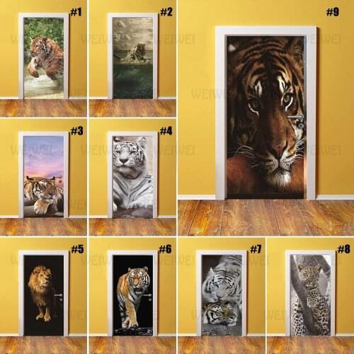 Self Adhesive Diy Art Decal Sticker Animal Tiger 3D Home Door Decoration Renovation PVC Wallpaper For Living Room Print Picture