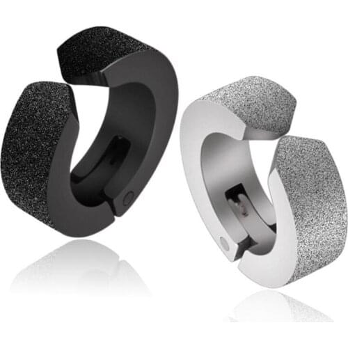 KOFSAC New Korean Popular Mens Ear Jewelry Titanium Steel Earrings for Women Personality Black Punk Scrub Earless Hole Ear Clip