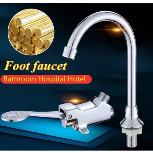 Bathroom Basin Faucet Switch Control By Floor Foot Pedal Valves Copper Single Cold Tap Hospital Hotel Pedal Water Faucet