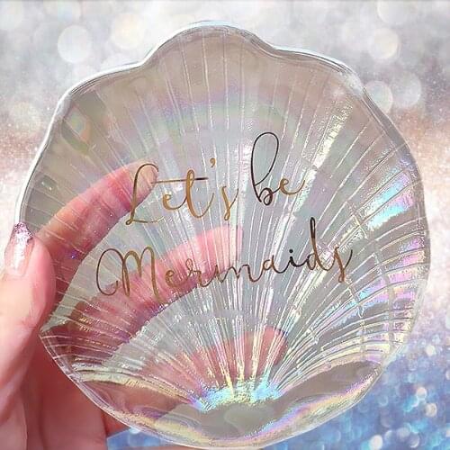 5Inch Mermaid Shell Glass Plate Dish Small Jewelry Storage Tray Ring Trinket Wedding Decoration Gift for Girls Plates