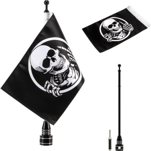 Universal Motorcycle 6x9" Rear Side Mount Luggage Rack Polyester Finger Vertical Skull Flag Pole for Harley Honda Yamaha Suzuki