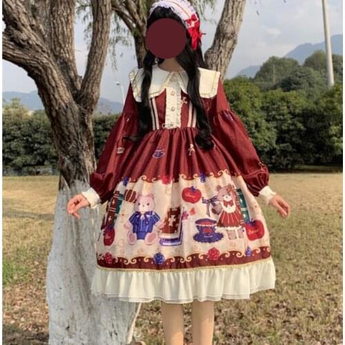 Japanese Sweet Kawaii Jsk Lolita Dress Women Vintage Victorian Gothic Long Sleeve Princess Party Dresses Cosplay Lolita SL4020