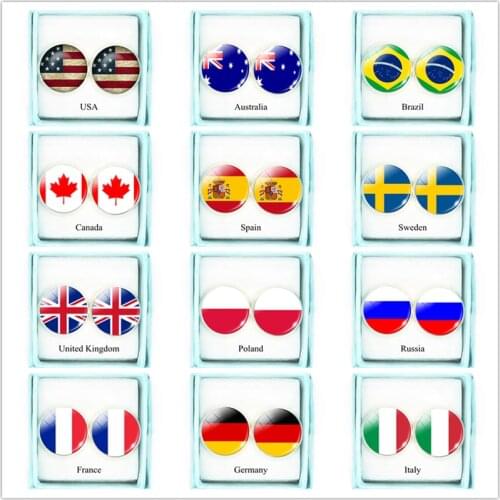 Personality United Kingdom France Canada USA Flag Men Glass Alloy Cufflinks Suit Cuff Links Men Shirt Accessories