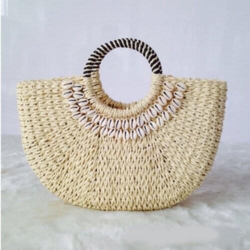 Woman Fashion New Creative Shell Moon Straw Bag Scarf Hair Ball Decoration Straw bag Portable Woven Beach Handbag ZM731