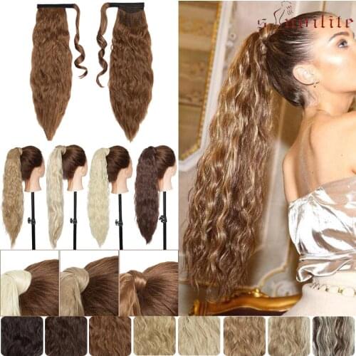 SNOILITE Water Wave Clip In Ponytail Hair Extension Long Corn Wave Wrap Around Pony Tail Hairpiece For Women