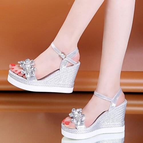 Hot SaleLadies Wedge High Heel Sandals Diamond Women Sandals Ladies CasualSandalsOpenToe High Heel WomenShoesSummerSandals 34-40