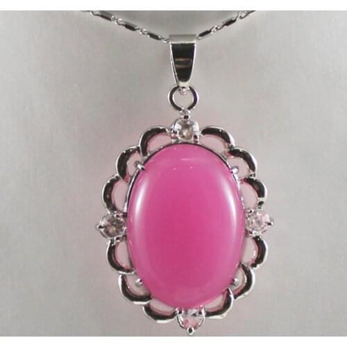 Womens Fashion Silver Plated Pink Jade Egg Pendant Necklace