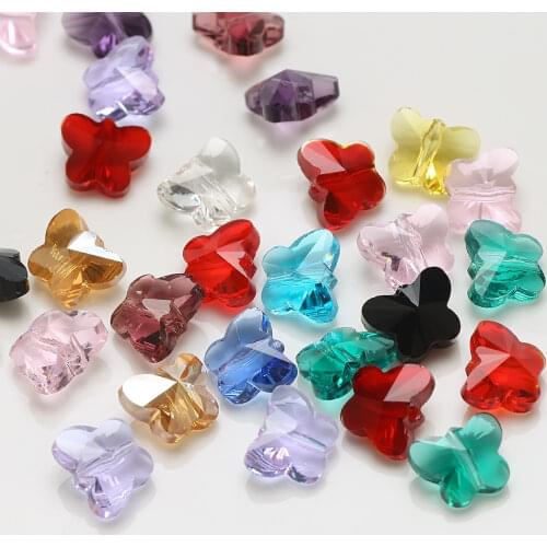 ZHUBI Crystal Pendant Jewelry Findings 10/14mm Glass Butterfly Shape Loose Beads For Clothing Or Jewelry Design