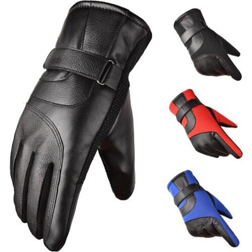 Winter Touch Screen Leather Gloves Women Men Warm Stretch Knit Mittens Imitation Wool Full Finger Guantes Female Luvas Thicken