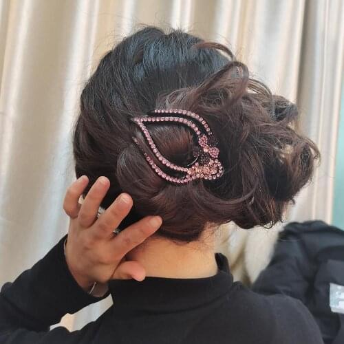 1PCS Shiny Rhinestone Flower Hairpins Acrylic Hair Clips for Women Hair Accessories Crystal Hollow Hair Claws Headwear