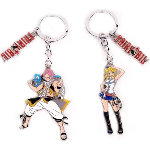 1 Pcs Kawaii Anime Fairy Tail Keychains Happy Cat Natsu Gray Lucy Cosplay Metal Pendant Keyrings for Bags Figure Toys Gifts
