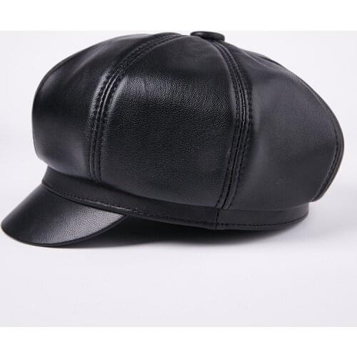 2017 New Arrival Leather Hat Adult Genuine Leather Cap Elderly Sheepskin Beret Peaked Cap Mens Winter Warm Cap B-7210