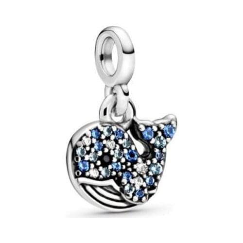 2020 Winter Fit Original Pandora Bracelet 925 Sterling Silver Beads New Years Gift Pave Blue Whale Charm Women DIY Jewelry