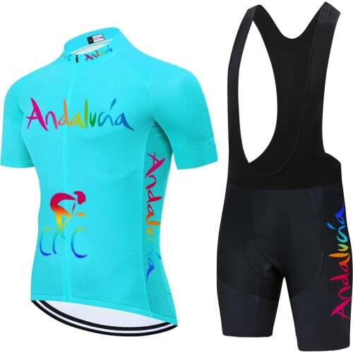 2021 Pro Team Blue Andalucia Cycling Jersey Set Bicycle Sportswear Bike Men Quick Dry Mtb Clothing Maillot Culotte Men 20D
