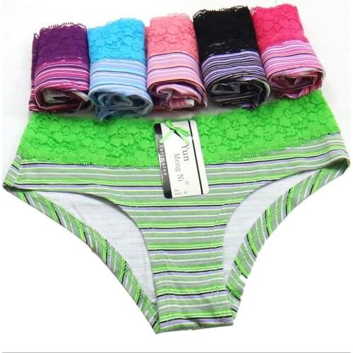 6PCS womens panties lingerie sexy lace Cotton striped low rise panties seamless panty underpants briefs underwear intimates