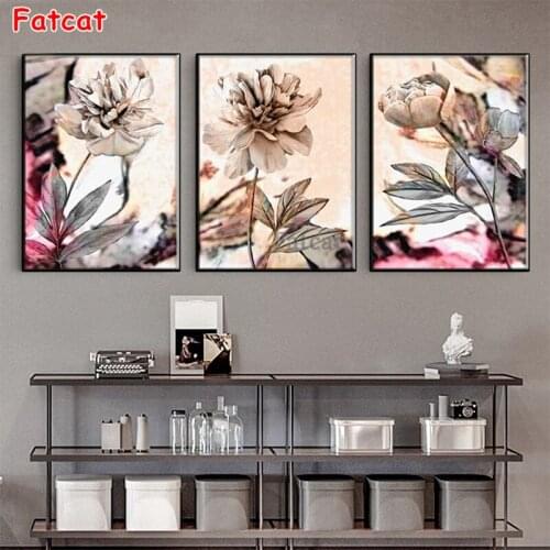 Diamond Embroidery Abstract art, flower Picture Diamond Painting Full Square round drill Mosaic Cross Stitch Wall Art3pcs PP2029