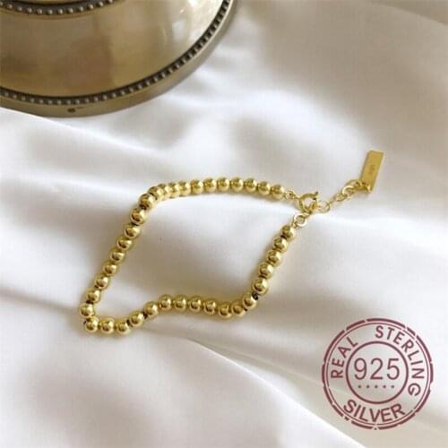 Gold Color Round Bead Bracelet 925 Sterling Silver High Quality Elegant Bead Chain Bracelets for Women 925 Festival Jewelry Gift