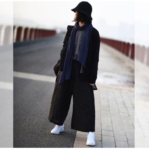 Women Loose Simple Elastic Waist Wide Leg Pants Ladies Black Trousers Female Vintage Wide Leg Trousers Pants