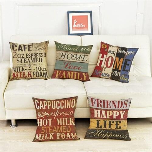 Vintage Style Decorative Throw Pillow Cover Case Coffee Shop Letter Retro Seat Waist Cushion Cover Party Chair Covers 45x45cm