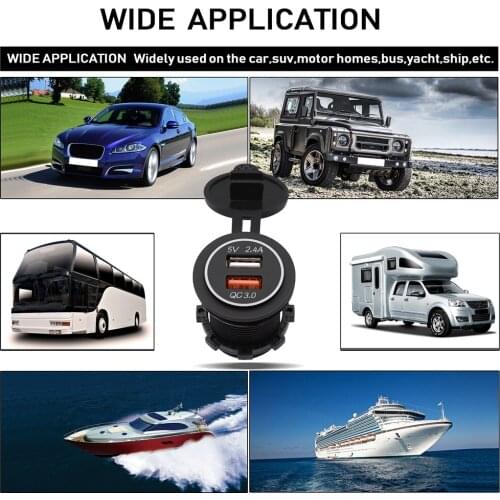 Dual USB Charger Socket 3.4A QC 3.0 LED Power Outlet with Wires for Car Marine Escondite Secreto Portable Car Accessories