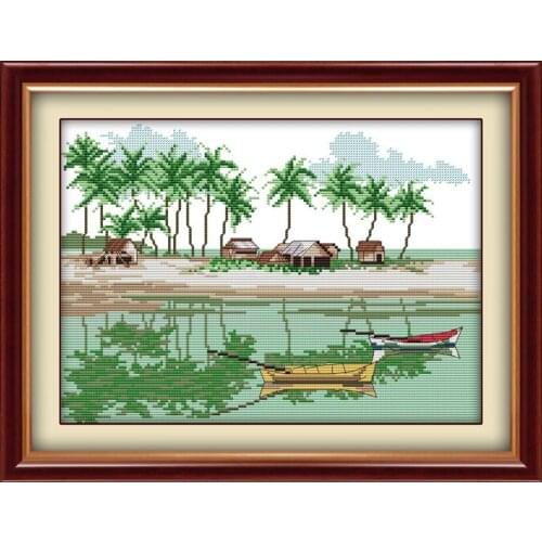 Everlasting Love Family On Little Boat Chinese Cross Stitch Kits Ecological Cotton Stamped 11 CT Christmas Decorations For Home