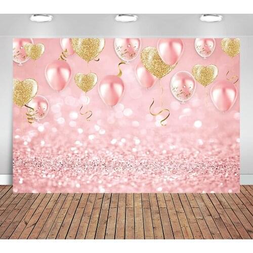 Girl Birthday Pink Golden Balloon Sparkling Background Party Decoration Supplies Photography Background Baby Shower Wedding Prop