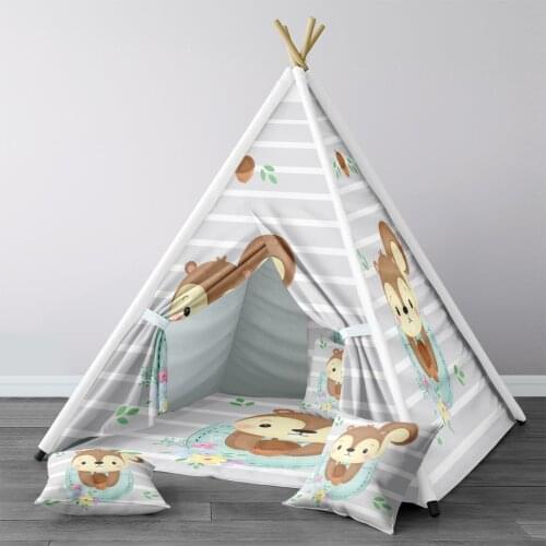 Play Tent for Kids Wigwam Portable Indoor Playground Tents Children Bedrooms Gray Squirrel Nut Flower Model 187
