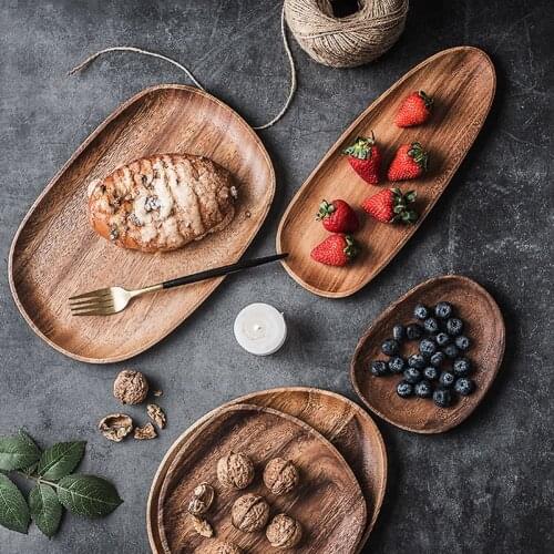 Irregular Oval Wooden Plates High Quality Acacia Wood Cake Dishes Dessert Serving Tray Wood Sushi Plate Tableware Dinnerware