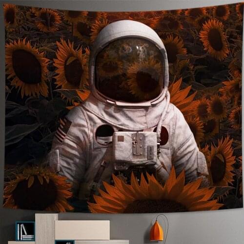 Boho Room Decor Hanging Cloth Sunflower and Astronaut Tapestry Home Decoration Wall Hanging Background Hippie Tapestries