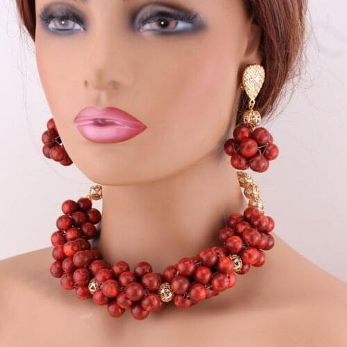 4UJewelry Coral Beads Jewelry Set For Nigerian Wedding African Choker Necklace Set 2021 New